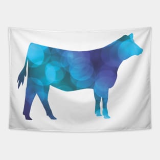 Show Heifer with Blue Abstract Bacakground Tapestry