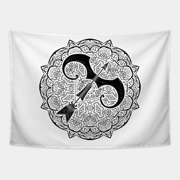 Sagittarius Mandala Zodiac in Black and White Tapestry by Serbyk