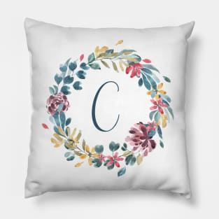 Floral Monogram C Colorful Full Blooms Pillow