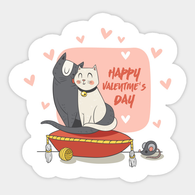 Happy Valentine S Day Cats Valentines Day Sticker Teepublic