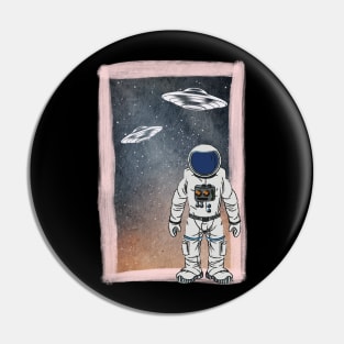 Floating astronaut Ufo alien abduction funny cute spaceship moon mars cosmic space Pin