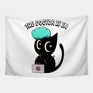 Cute black cat is a doctor Tapestry