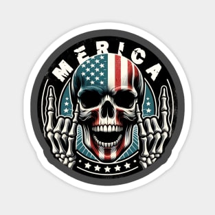 Merica Rock Sign for 2024 4th of July Rocks Skull Magnet