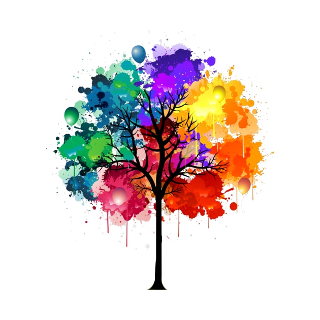 Abstract Multi Color Drawing Watercolor Tree by Pixel4Art