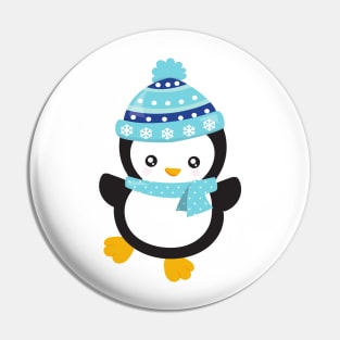 Christmas Penguin, Penguin With Scarf, Hat, Xmas Pin