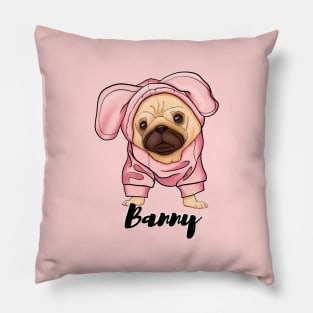 Cute pug puppy, pink bunny Pillow