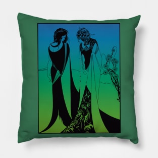 Salome and her mother (black on blue/green) Pillow