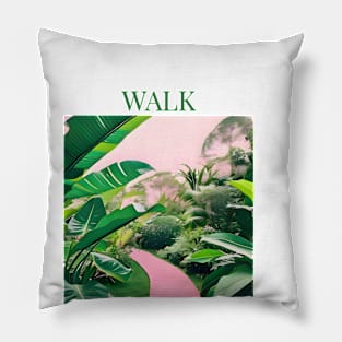 Tropical Walk - Jungle Vibes Tee, Exotic Nature-inspired Shirt, Wanderlust T-shirt, Aesthetic Jungle Design, Pink and Green Tee Pillow