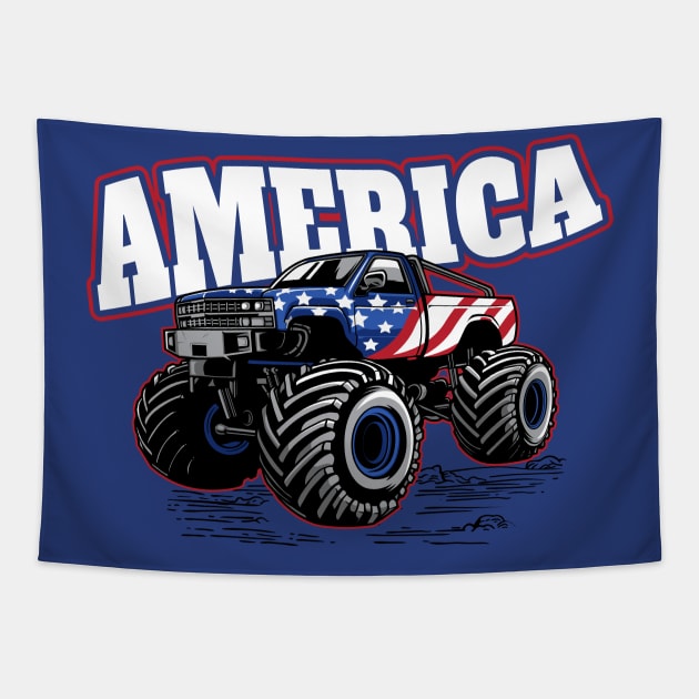 America: Stars and Stripes Monster Truck // Funny Merica 4th of July Tapestry by SLAG_Creative