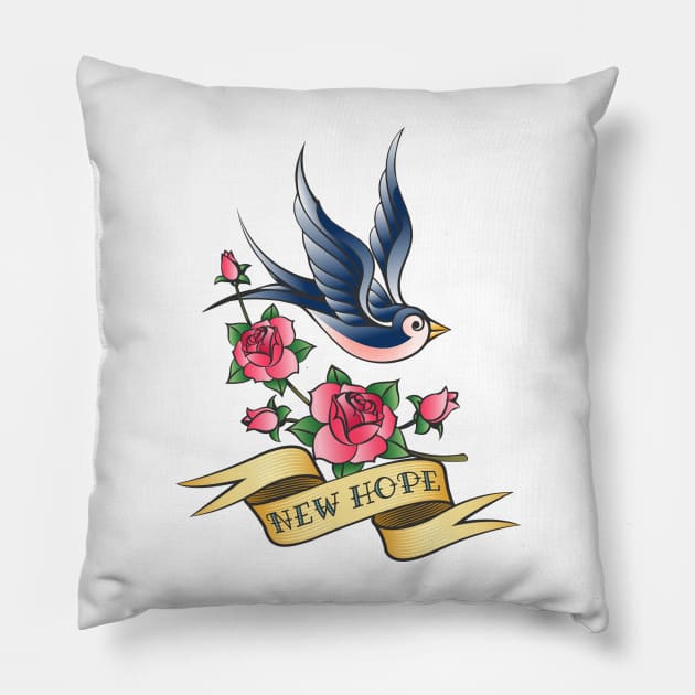 Love Tattoo with Swallow and Branch of Rose Pillow by devaleta