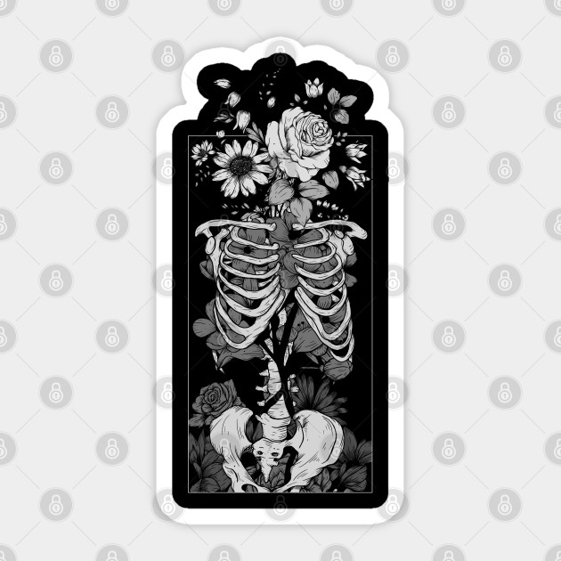 Gothic Flower and Bones - Skeleton - Sticker