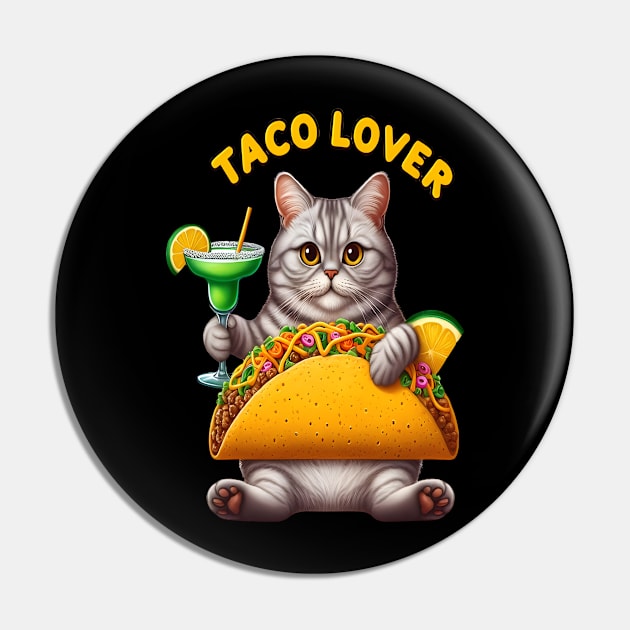 Feline Fiesta With Taco and Drink Pin by coollooks