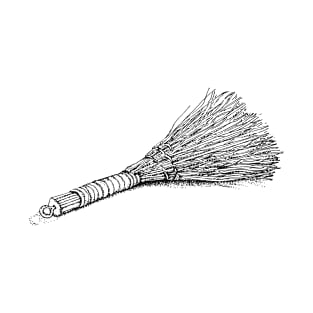 Broom. Black and white linear image. T-Shirt