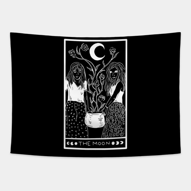 Midnight Margarita Moon - tarot card white line Tapestry by TheDoodlemancer