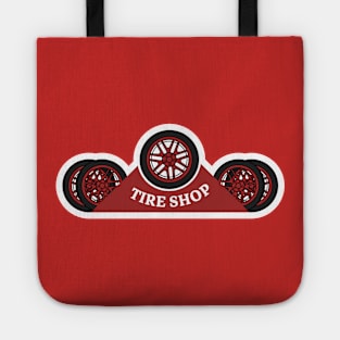 Set of tire shop logo design. Wheel repair service template. Vintage style emblems and badges retro illustration. Tote