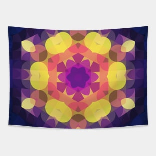 Retro Mandala Flower Pink Yellow Purple and Blue Tapestry