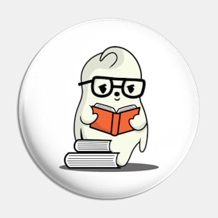 Cute Ghost Reading Book Pin