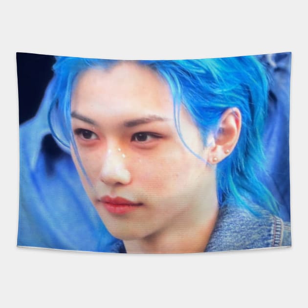 Kpop Stray Kids Felix Blue Aesthetic Tapestry by StarBunnyDesigns