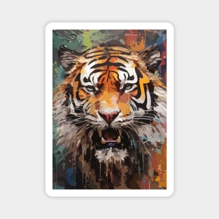 Growling Tiger Face Watercolor Painting Abstract Art Magnet