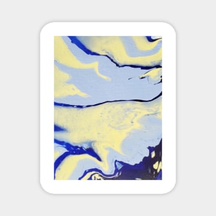 Light blue, blue, yellow acrylic pour Magnet