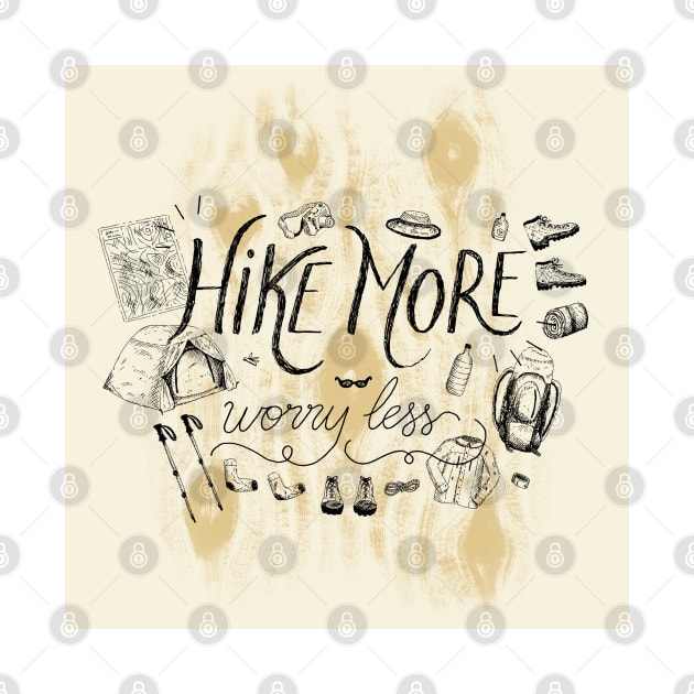 Hike more, worry less quote lettering illustration by agus.cami