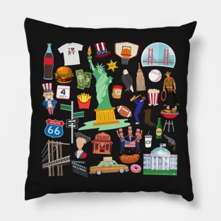 USA Travel Icons Pillow