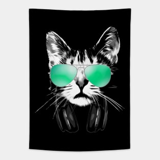 Cool Cat Dj With Sunglasses and headphones Tapestry