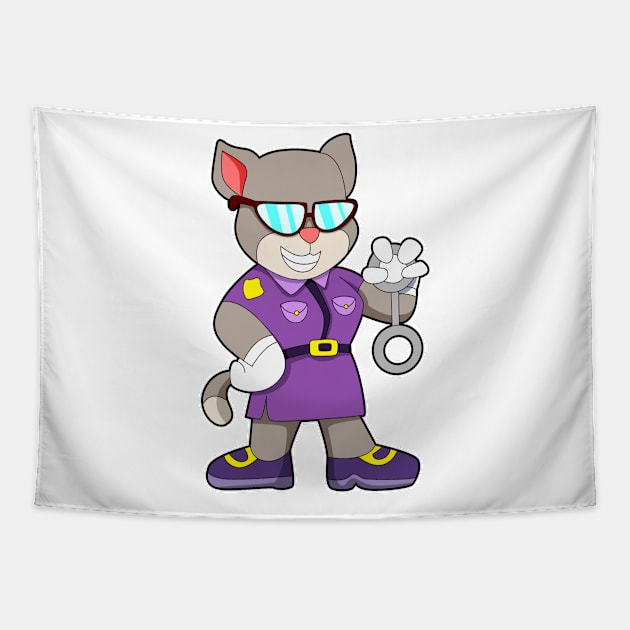 Cat as policewoman with handcuffs Tapestry by Markus Schnabel