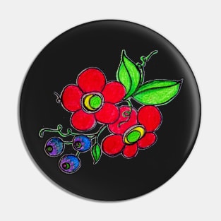Flowers and Blueberries Pin