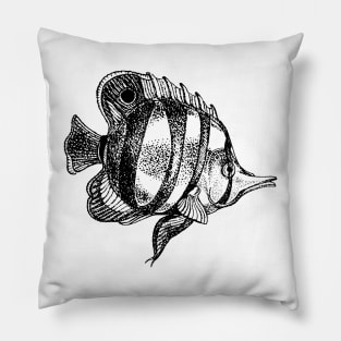 Tropical sea butterfly fish sketch hand drawn Pillow