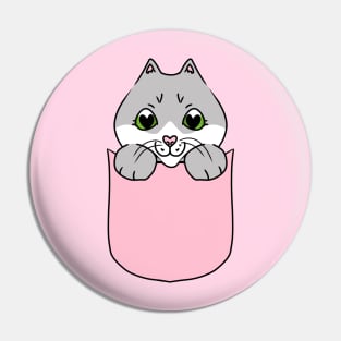 Cute Grey and White Cat in the Pocket Pin