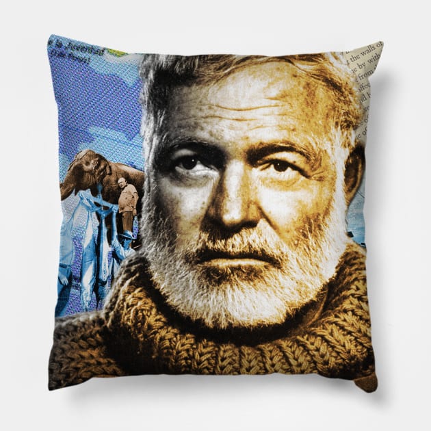 Ernest Hemingway Collage Portrait Pillow by Dez53