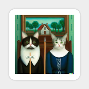 Purrmerican Gothic Cat Family Photo Magnet