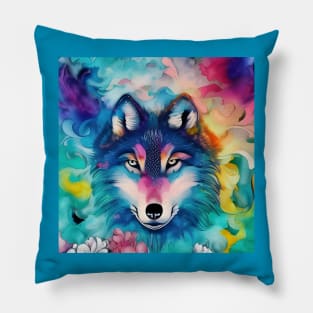 Colorful Wolf Face Pillow