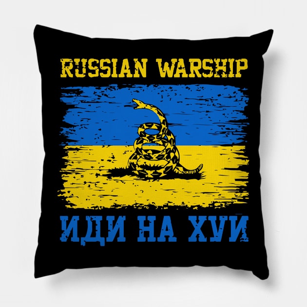 Russian Warship Go Fck Yourself Free Ukraine Flag Snake Flag Pillow by iK4