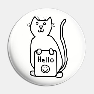 Cute Cat says Hello Outline Pin