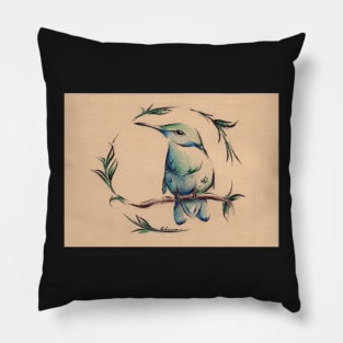 Small Wonder - Hummingbird Watercolor Painting on Vintage Paper Pillow