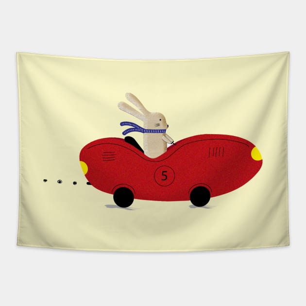 Rabbit and his car Tapestry by grafart