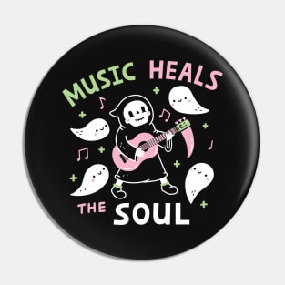 Music Heals The Soul, Grim Reaper Funny Pin
