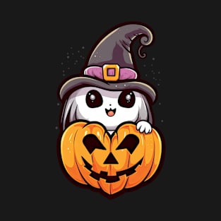 Adorable Ghost with heart shaped Pumpkin T-Shirt