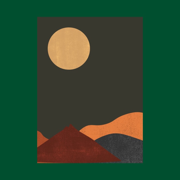 Sun & Moon Artwork With mountains. Boho art of moon at night and terracotta mountains. by waltzart