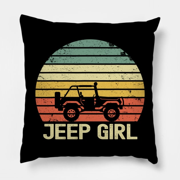 Jeep Girl Vintage Jeep Retro Jeep Sunset Jeep Jeep Women Pillow by Liza Canida