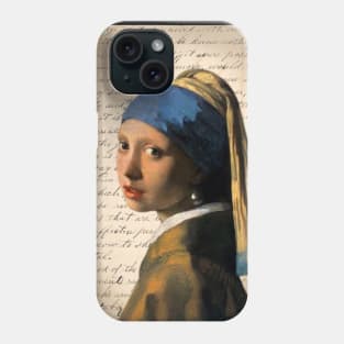 Pearl Earring Painting on Antique Letter Collage Famous Painting Series Phone Case