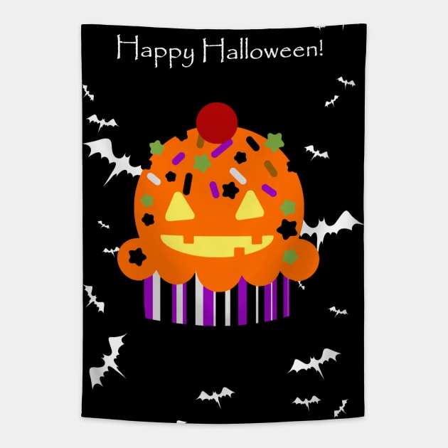 "Happy Halloween" Pumpkin Cupcake Tapestry by saradaboru