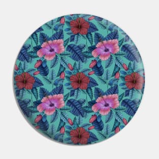 Tropical hibiscus flowers pattern Pin