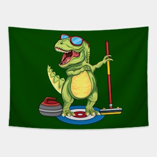 cool Dabbing Dinosaurs curling T Rex curler ice Sport Curling Tapestry