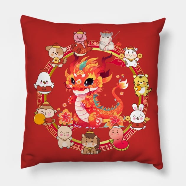 Chinese Lunar New Year Dragon 5 Pillow by Green Gecko Creative