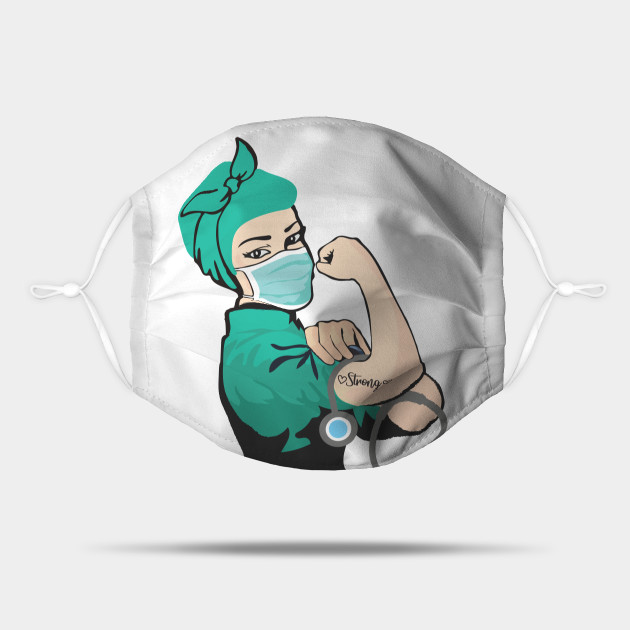 Pin Up Nurse Girl Wearing Mask with Strong Tattoo - Nurse - Mask | TeePublic Pin Up Nurse Girl Wearing Mask with Strong Tattoo - Nurse - Mask | TeePublic