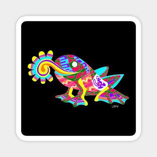 black ecopop mister don frog in mexican totonac patterns art Magnet