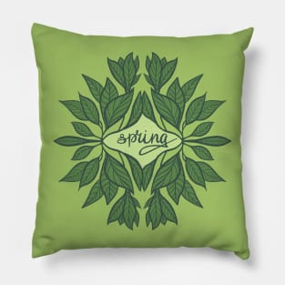 Spring Typography Green Leaves Aesthetic Pillow